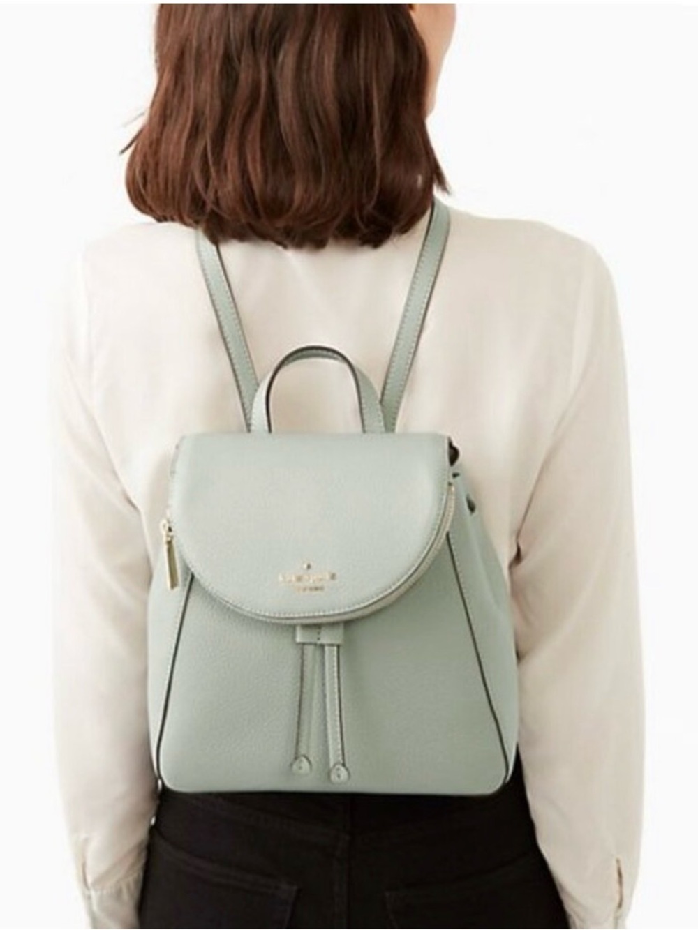 KATE SPADE LEILA MEDIUM FLAP LIGHT PISTACHIO PEBBLED LEATHER BACKPACK NWOT